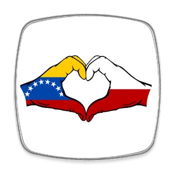 Venezuela Poland Flag Hands Heart Shape - Square fridge magnet - white - Front