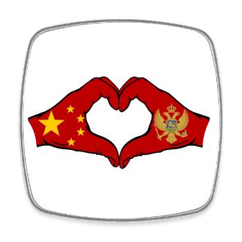 China Montenegro Flagge Hände Herzform - Viereckiger Kühlschrankmagnet - Weiß - Vorne