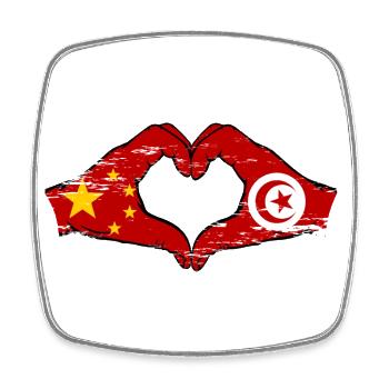 Chine Tunisie drapeau mains forme coeur utilisé - Magnet carré - blanc - Devant