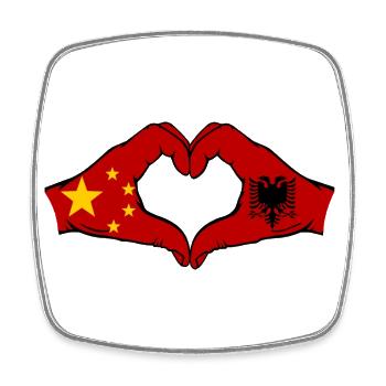 China Albania Flag Hands Heart Shape - Square fridge magnet - white - Front