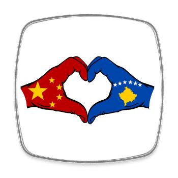 China Kosovo Flagge Hände Herzform - Viereckiger Kühlschrankmagnet - Weiß - Vorne