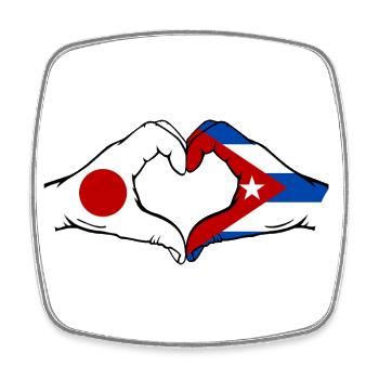 Japan Cuba Flag Hands Heart Shape - Square fridge magnet - white - Front