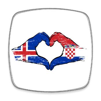 Iceland Croatia flag hands heart shape used - Square fridge magnet - white - Front