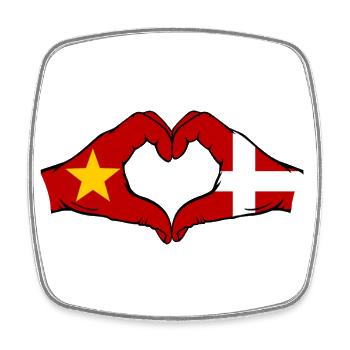 Vietnam Danemark Drapeau Mains Coeur Forme - Magnet carré - blanc - Devant