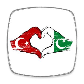 Turkey Pakistan flag hands heart shape used - Square fridge magnet - white - Front