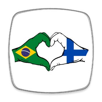 Brésil Finlande Drapeau Mains Coeur Forme - Magnet carré - blanc - Devant