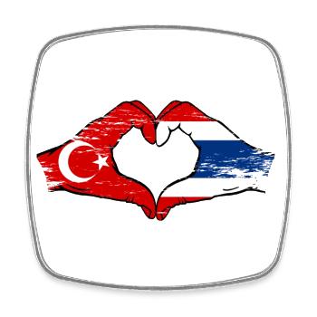 Turquie Drapeau de la Thaïlande mains en forme de coeur utilisé - Magnet carré - blanc - Devant