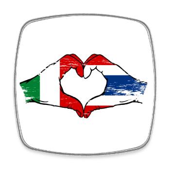 Italie Drapeau Thaïlande mains forme coeur utilisé - Magnet carré - blanc - Devant