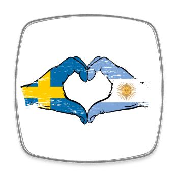 Sweden Argentina flag hands heart shape used - Square fridge magnet - white - Front