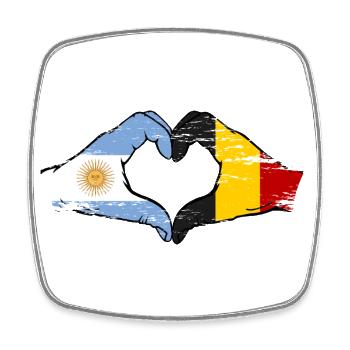 Argentina Belgium Flag Hands Heart Shape Used - Square fridge magnet - white - Front