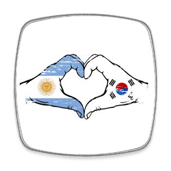 Argentina South Korea Flag Hands Heart Shape Used - Square fridge magnet - white - Front