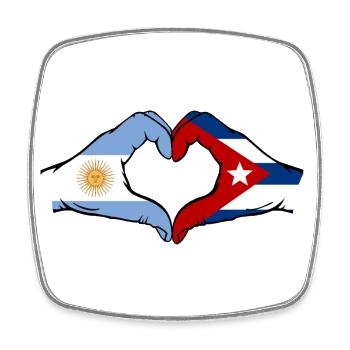 Argentina Cuba Flag Hands Heart Shape - Square fridge magnet - white - Front