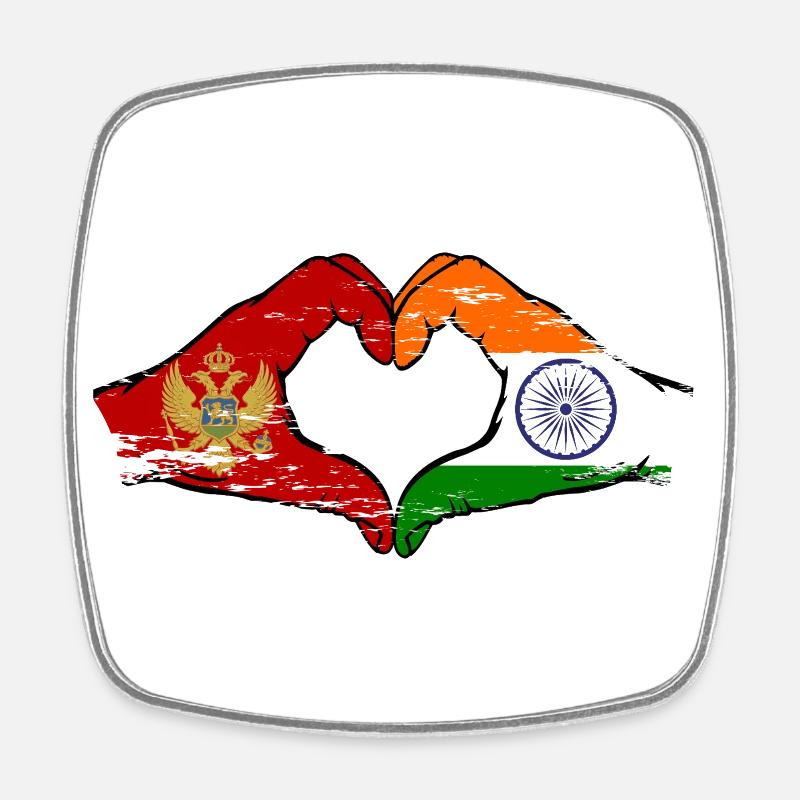 Montenegro India flag hands heart shape used - Square fridge magnet - white