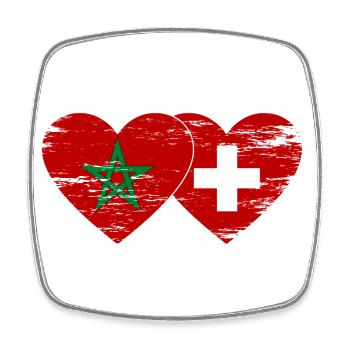 Morocco Switzerland Flag Heart used - Square fridge magnet - white - Front