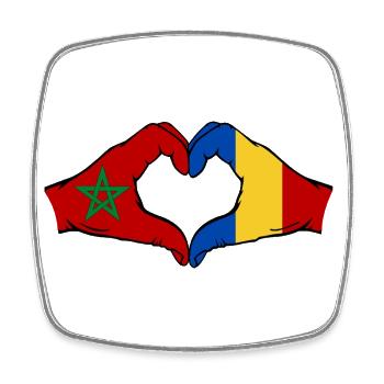 Maroc Roumanie Drapeau Mains Coeur Forme - Magnet carré - blanc - Devant