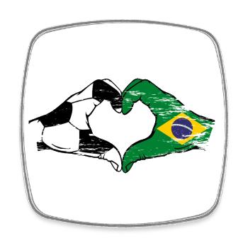 Brazil Football Flag Hands Heart Shape Used - Square fridge magnet - white - Front