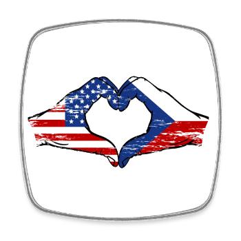 États-Unis République tchèque drapeau mains forme de coeur utilisé - Magnet carré - blanc - Devant