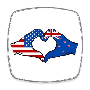 USA Neuseeland Flagge Haende Herzform - Viereckiger Kühlschrankmagnet - Weiß - Vorne