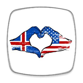 Iceland USA Flag Hand Heart Shape - Square fridge magnet - white - Front