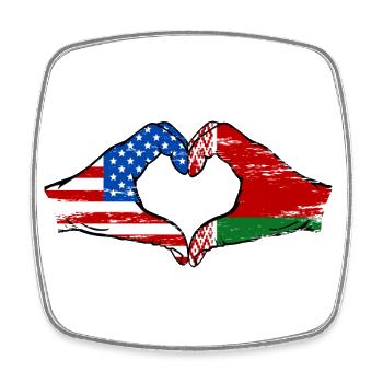 USA Belarus Flagge Haende Herzform used - Viereckiger Kühlschrankmagnet - Weiß - Vorne