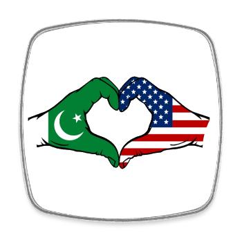 Pakistan États-Unis drapeau mains forme coeur - Magnet carré - blanc - Devant