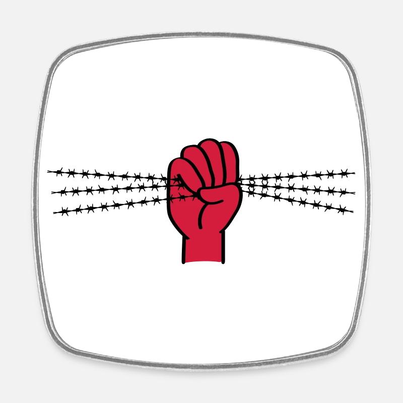 Symbole de protestation avec des barbelés. Poing serré. - Magnet carré - blanc