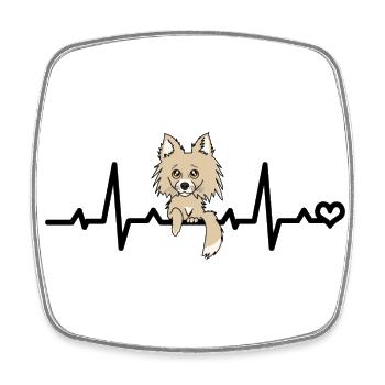 Chihuahua Heart Rate - Beige Long Hair Chi Dog - Square fridge magnet - white - Front