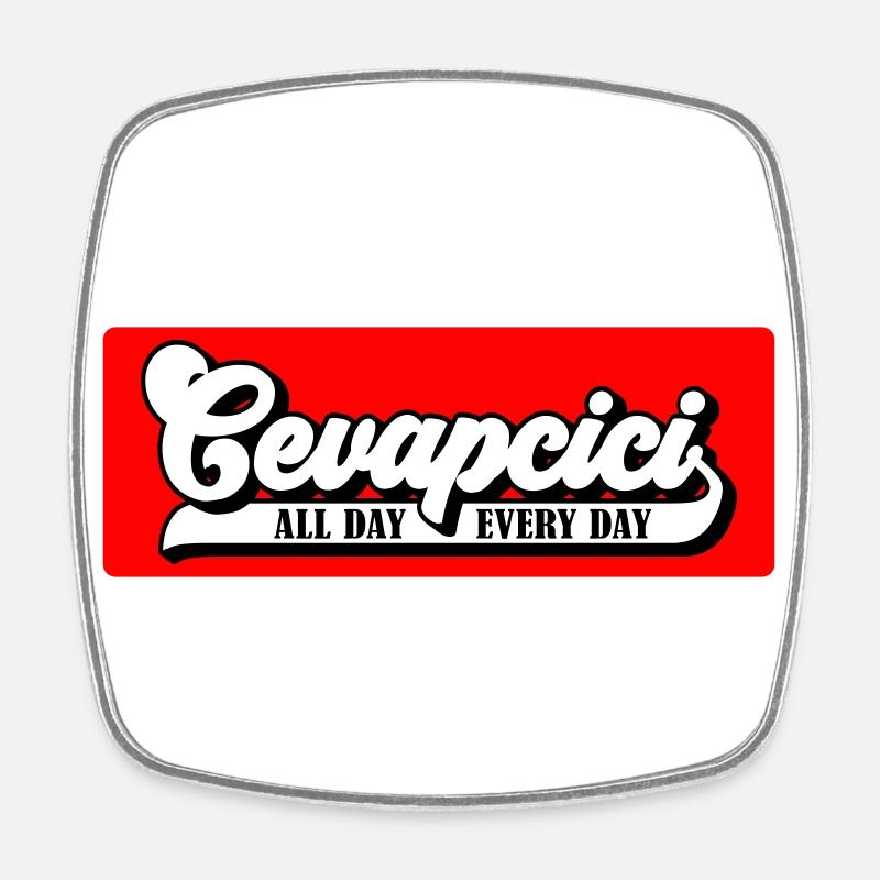 Farben änderbar | Cevapcici - Balkan Grill - Viereckiger Kühlschrankmagnet - Weiß