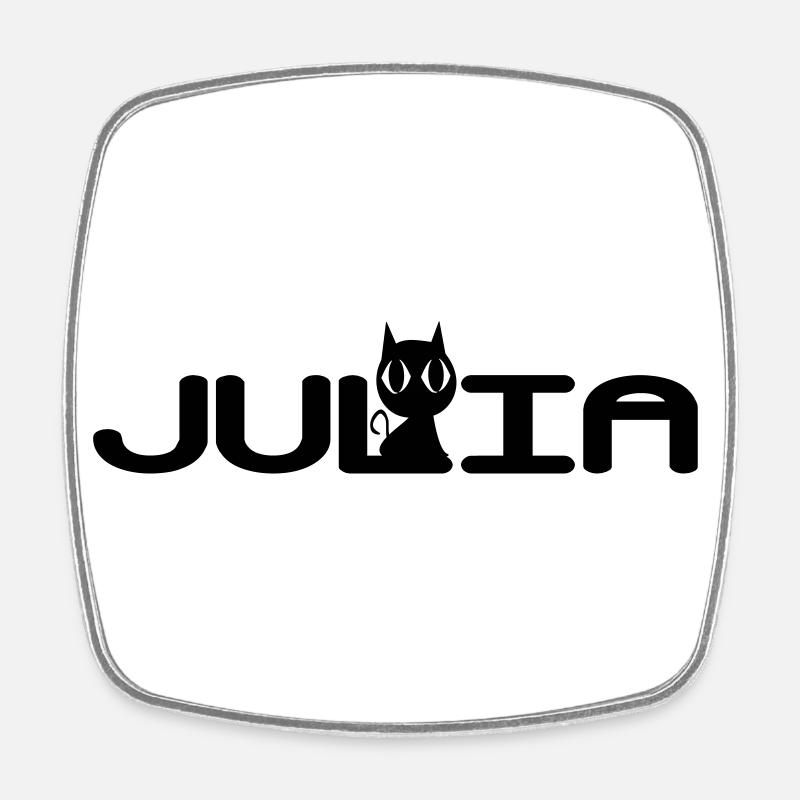Julia with a black cat - Square fridge magnet - white