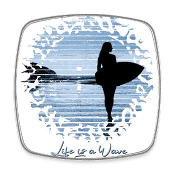 Surfeuse à la plage Life is a Wave, Enjoy! | Bleu - Magnet carré - blanc - Devant