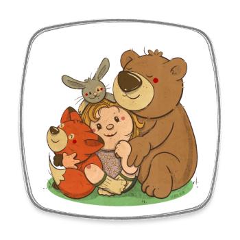 petite fille avec des petits amis animaux - Magnet carré - blanc - Devant