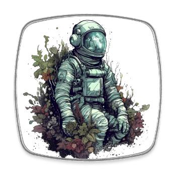 Un astronaute envahi par les plantes - Surréaliste - Magnet carré - blanc - Devant