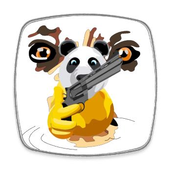 Duck duck duckling with panda mask and revolver bear - Square fridge magnet - white - Front