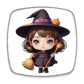 Halloween - cute witch girl with magic hat - Square fridge magnet - white - Front