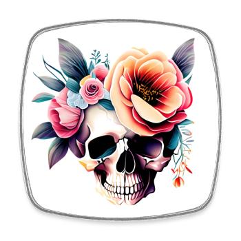 Bloom skull, flowers. - Square fridge magnet - white - Front