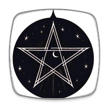 Magisches Pentagramm mit Sternen und Mond - Viereckiger Kühlschrankmagnet - Weiß - Vorne