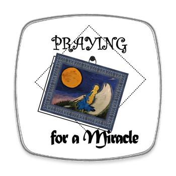 The sadness of an angel on a hill - Square fridge magnet - white - Front