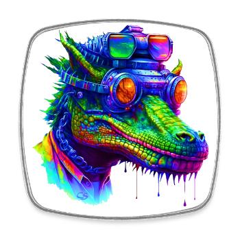 Crocodile, animal de la collection Cyber Squad - Magnet carré - blanc - Devant