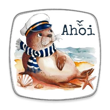 Seal Ahoy - Square fridge magnet - white - Front