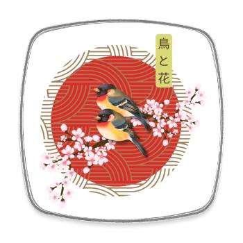Aesthetic Japanese Art Birds with Sakura - Square fridge magnet - white - Front