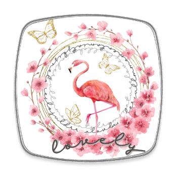 * Flamingo mit Blumen * in Wasserfabtechnik - Viereckiger Kühlschrankmagnet - Weiß - Vorne