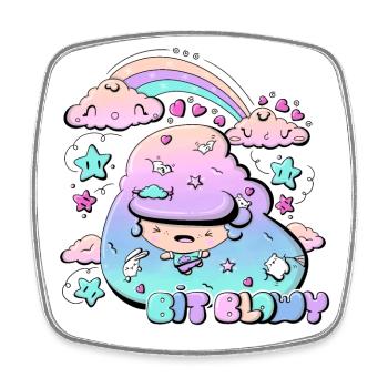 Cute weather bubble head - bit blowy with text - Square fridge magnet - white - Front
