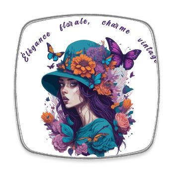 Élégance florale charme vintage - Magnet carré - blanc - Devant