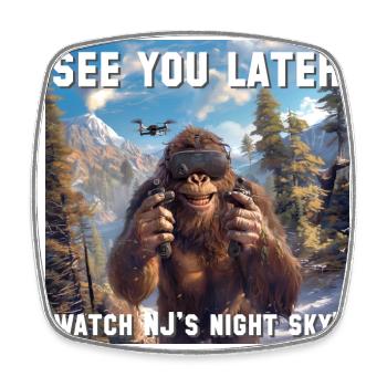 Bigfoot New Jersey with his drone - Square fridge magnet - white - Front