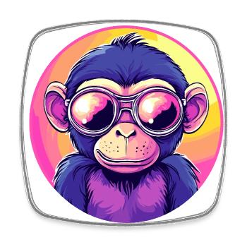 Neon Affe mit Sonnenbrille - Viereckiger Kühlschrankmagnet - Weiß - Vorne