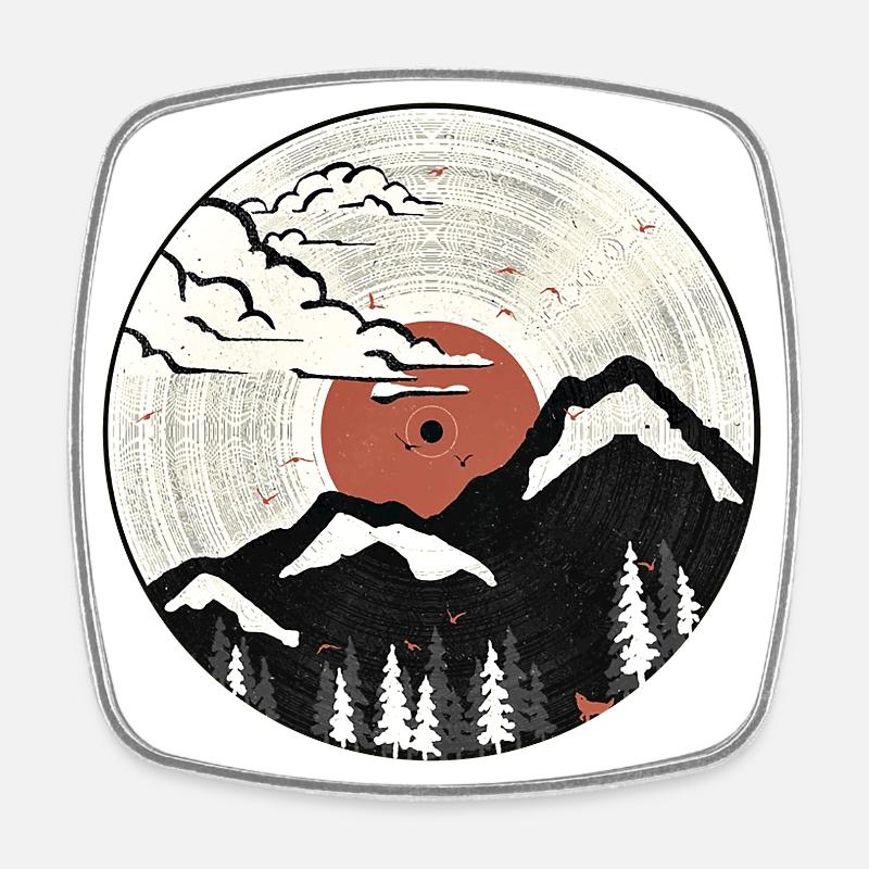 Mountain Sound Graphic - Square fridge magnet - white