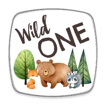 1st Birthday Forest Animals Fox Bear Raccoon - Square fridge magnet - white - Front