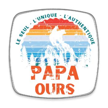 PAPA OURS cadeau papa tshirt papa ours vintage - Magnet carré - blanc - Devant