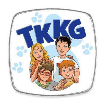TKKG Junior Logo Mit Gruppenbild - Viereckiger Kühlschrankmagnet - Weiß - Vorne