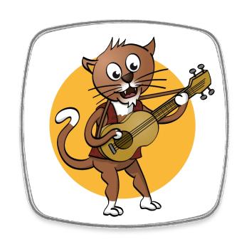 Le chat qui joue de la guitare et chante - illustration - Magnet carré - blanc - Devant